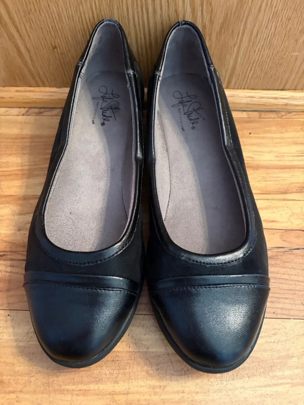Life Stride MILEAGE Comfort Flex mini wedge 8-1/2 lightweight black ballet flats